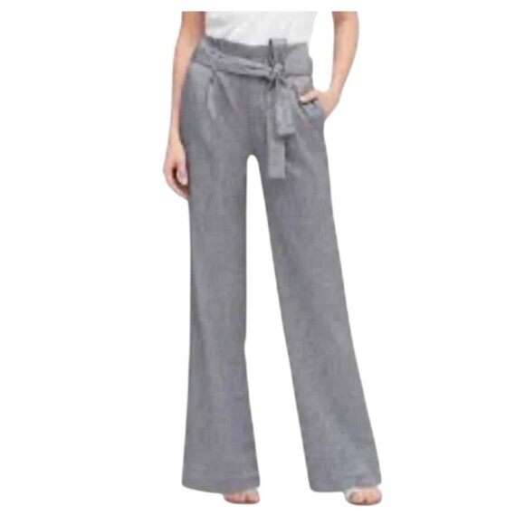 Banana Republic Pants - Banana Republic Paperbag Waist Linen Blend Trousers Blue Size 4 Quiet Luxury
